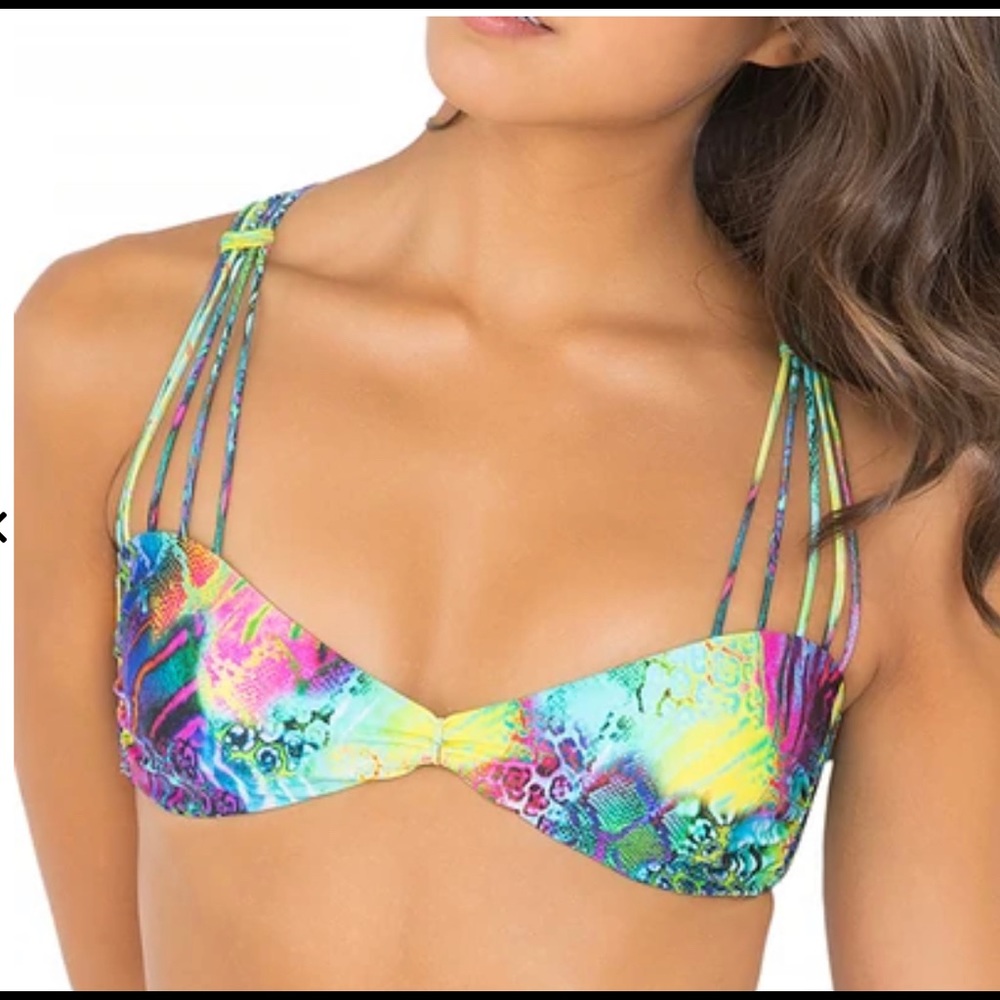 Luli Fama Turquoise Yellow Pink Purple Strappy Bikini Top